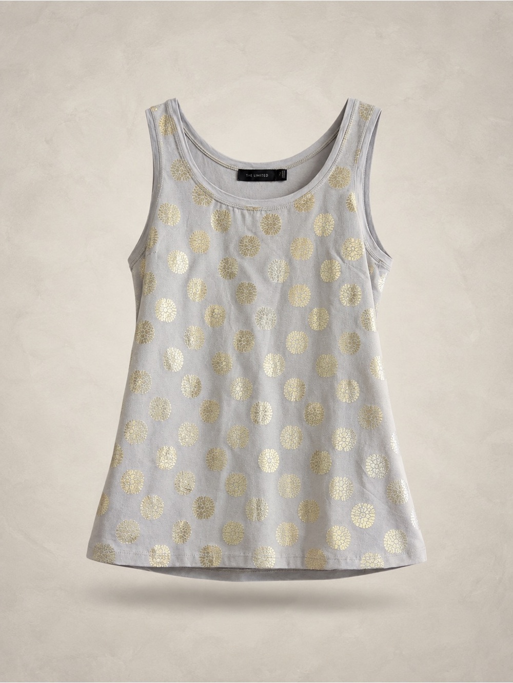 The Limited Light Beige Tank Top with Gold Polka Dots